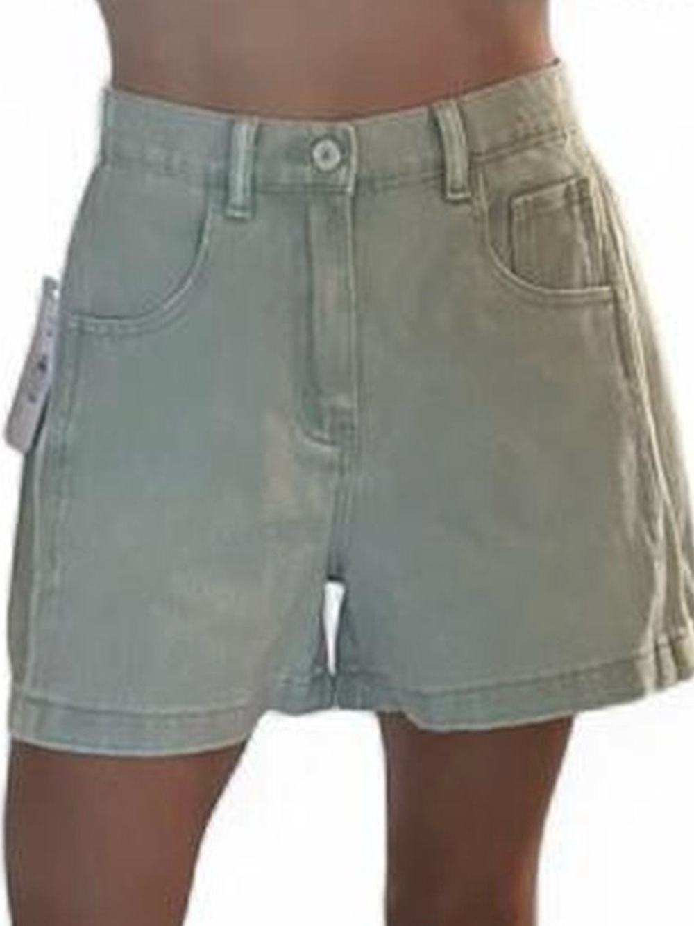 High-Rise Sage Green Denim Shorts, Size Small